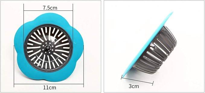 2-Pack Plastic Sink Strainer Kitchen Bathroom Tools Flower Shaped Anti Blocking Sink Drains Cover Filter 11.5x3.9cm (Blue + Red)