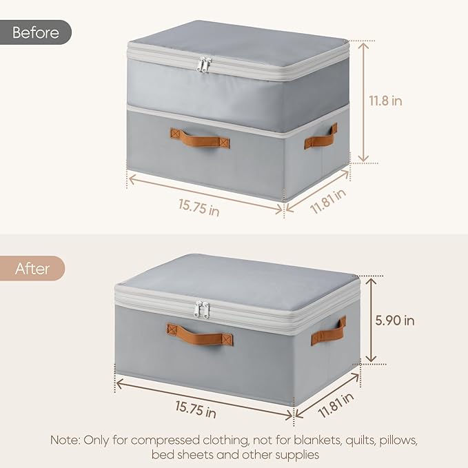 Homosorout Large Closet Storage Bins - Compression Organizer Bins, Stackable Closet Organizer, Expandable Under Bed Storage Containers for Clothes, Towels, Sheet, 2 Pack, Grey