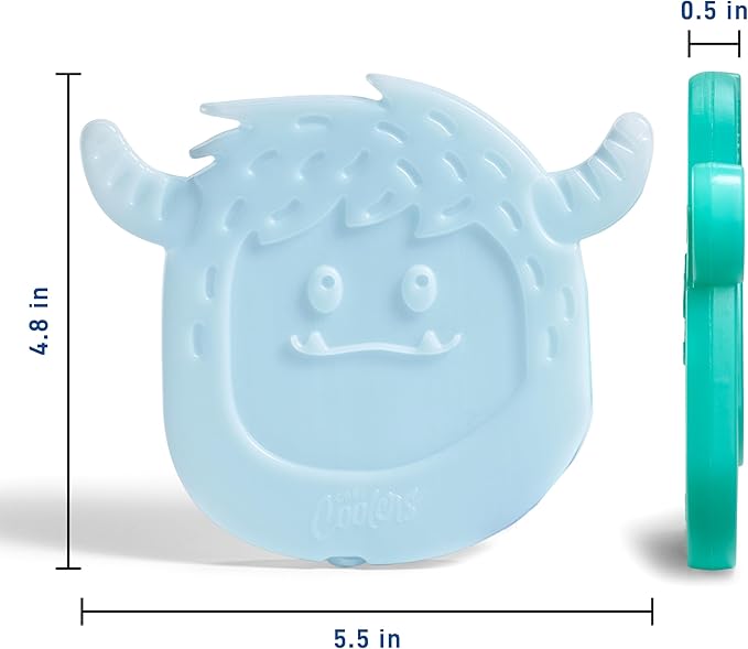 Cool Coolers by Fit & Fresh Kids Lunch Box Ice Packs, Slim Shaped Freezer Pack for Lunch Bags and Coolers 4 Pack Yeti Shape