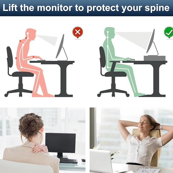 Spacrea Desk Organizer and Accessories, Computer Monitor Stand Riser with Drawer and 1 Open Pen Holder, Printer & Laptop Stand