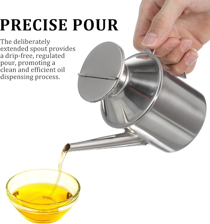 MAGICLULU Stainless Steel Oil Dispenser Bottle 3Oz Kitchen Oil Pot with Long Spout Refillable Grease Saver for Olive Vinegar and Salad Dressings