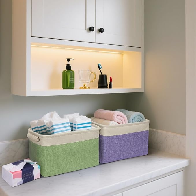 2 Pack Fabric Closet Storage Bins for Shelves, Brown, 12"x8"x8"