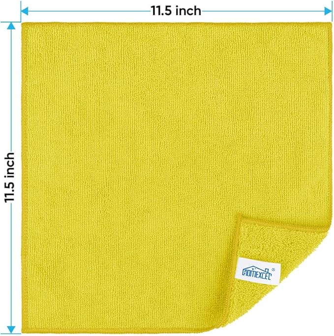 HOMEXCEL Yellow Microfiber Cleaning Cloth, 12 Pack Premium Microfiber Towels for Cars, Lint Free, Highly Absorbent, Reusable Cleaning Rags for Car, Household, Kitchen, Window, 11.5"X11.5"