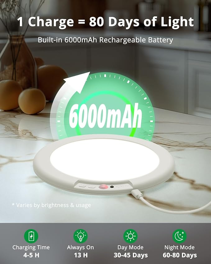 Bojim Wireless Ceiling Light Fixture Rechargeable Battery Operated Waterproof Lights for Shower Indoor, Motion Sensor Adhesive Magnetic Mount Overhead with Remote for Closet Bathroom Pantry