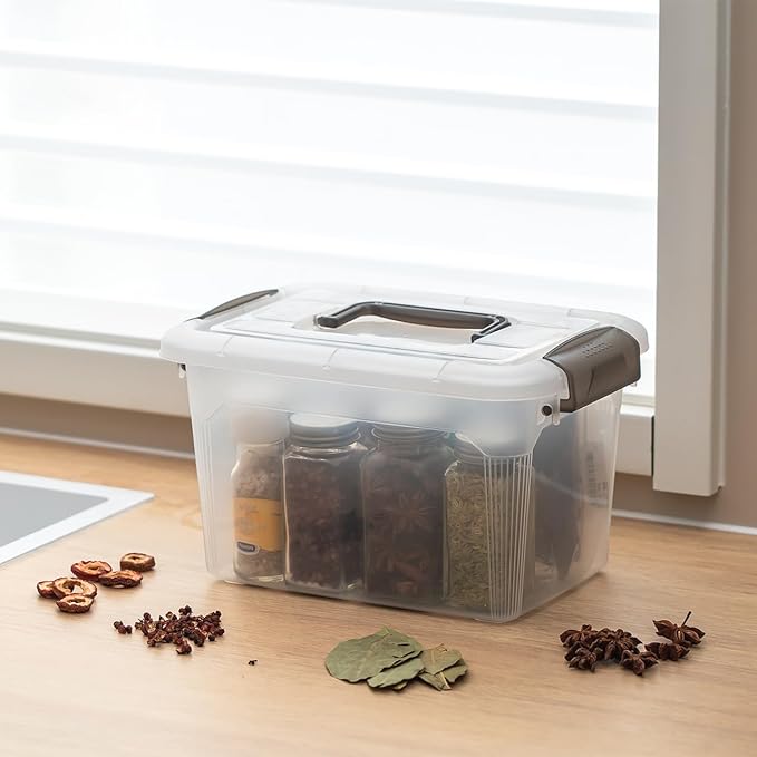 Citylife 4 Packs 8.5 QT Storage Bins with Lids Clear Plastic Bins with Grey Handle Stackable Storage Containers for Organizing