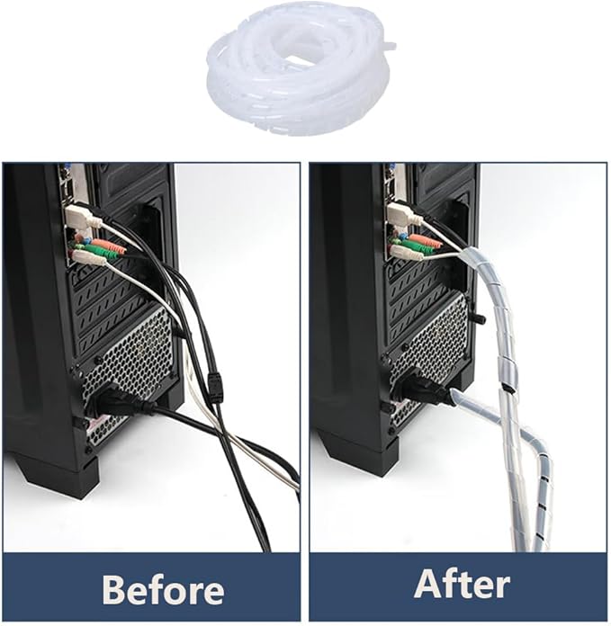 33Ft Spiral Cable Wrap - White Cord Covers Bundle Sleeve Hose for PC TV Computer Electrical Wire Organizer, Cord Cover and Detangler