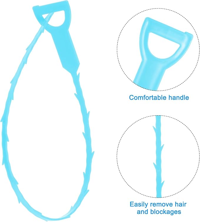 uxcell 3pcs 20 Inch Drain Hair Clog Remover Tool PP & 63 Inch Drain Cleaner Tool Sticks Stainless Steel Sewer Cleaning Hook Unclog Sink Unclogger for Toilet Bathtub Sewer, Blue