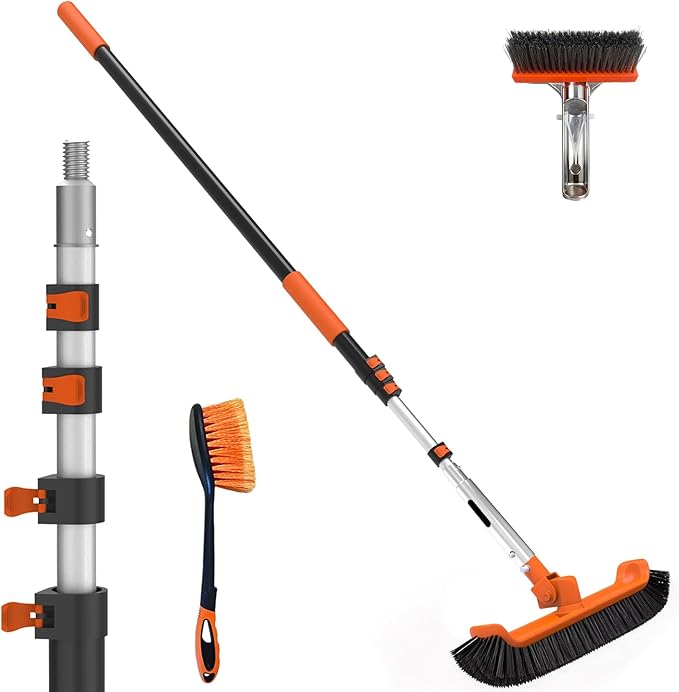 SISIUPASSIE Pool Brush Kit with Pole, Upgrade 18" Pool Brush and High-Efficiency Stainless Steel Bristles Brush with Telescopic Pole for Cleaning Pool Walls, Curved Ends, Tiles & Floors, 12 FT