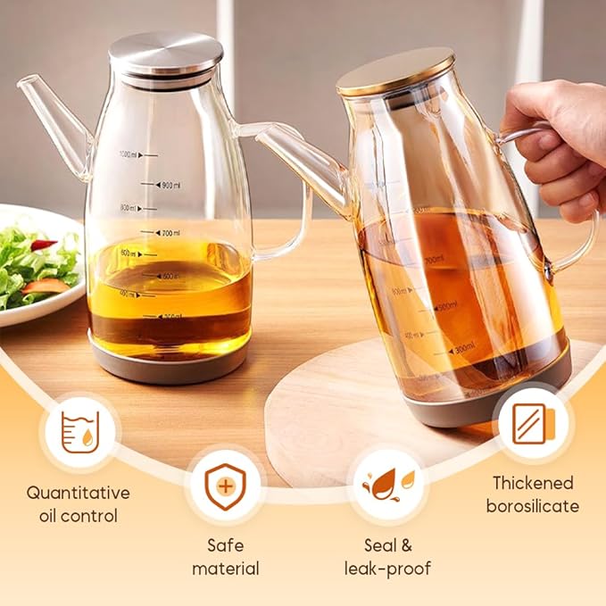 PUSKIU Oil Dispenser Bottle with Drip Free Spout, 1000ML Glass, Reusable, Modern, Cooking, Oil Sprayer