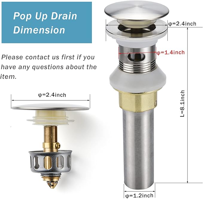 Rockgoya Bathroom Sink Drain,2 Pack Drain Stopper Bathroom Sink with Overflow,Pop Up Drain Assembly with Detachable Strainer Basket,Built-in Anti-Clogging Strainer,Stainless Steel Brushed Nickel