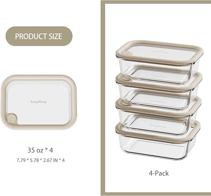 Glass Food Storage Containers with Silicone Glass Lids, Stainless Steel Salad Dressing Containers, Microwave-safe LeakProof Food Containers Set