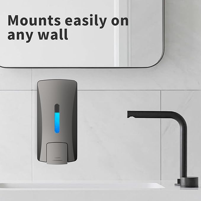 Hand Soap Dispenser 33.8oz Wall Mount, Commercial Grade No Drip Gray Soap Dispenser for Kitchen, Bathroom,Liquid Soap,Hand Sanitizer, Drill or Adhesive Mount, with Visible Window
