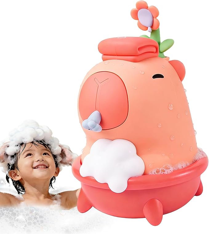 QANYI Automatic Bubble Foam Machine for Kids - Capybara Silicone Touchless Soap Dispenser, IPX7 Waterproof & Rechargeable, Fun Bath Toy to Encourage Child Hygiene from Hand Washing to Bath Time(Pink)