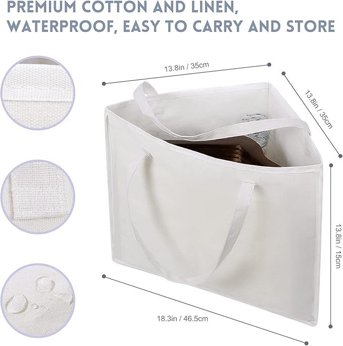 Foldable Triangle Hanger Bag with Handles, Space Saving Organisers Tidy Storage in Closets, 18" x 13" x 13.2", White, Cotton, Linen