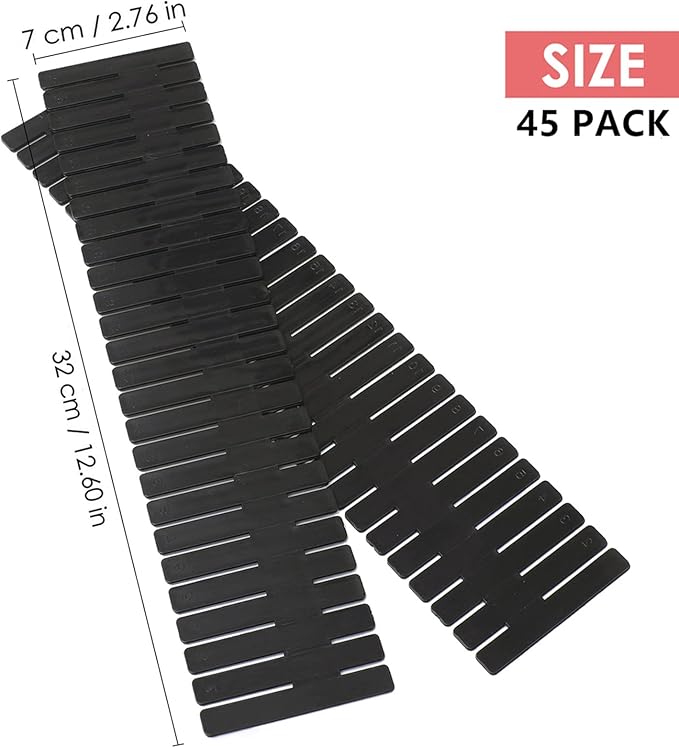 45 Pack Drawer Dividers, Dresser Black