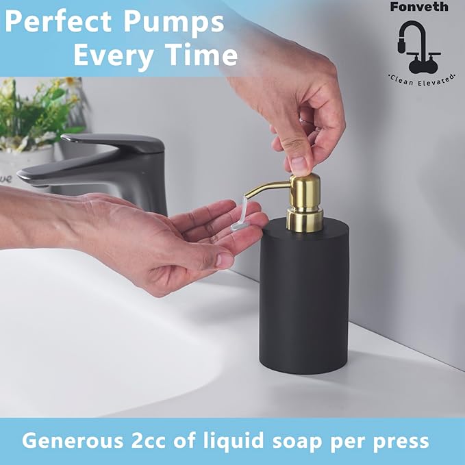 Soap Dispenser Black and Gold Countertop for Bathroom Kitchen Stainless Steel Pump, Liquid Soap Dispenser 13.5oz Resin Lotion Dish Soap