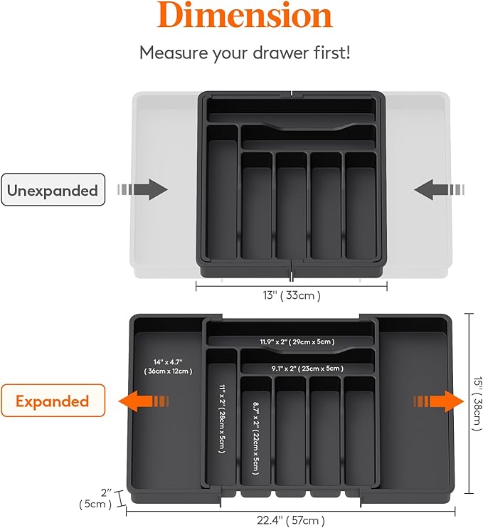Lifewit Utensil Organizer for Kitchen Drawer, Expandable Cooking Silverware Tray, Adjustable Cutlery Flatware Holder