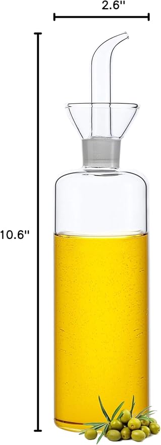 HAIZEEN 17oz/500ml Clear Glass Olive Oil Dispenser Bottle - Oil and Vinegar Cruet with Non Drip Pourers and NO Funnel Needed - Olive Oil Carafe Decanter for Kitchen and BBQ