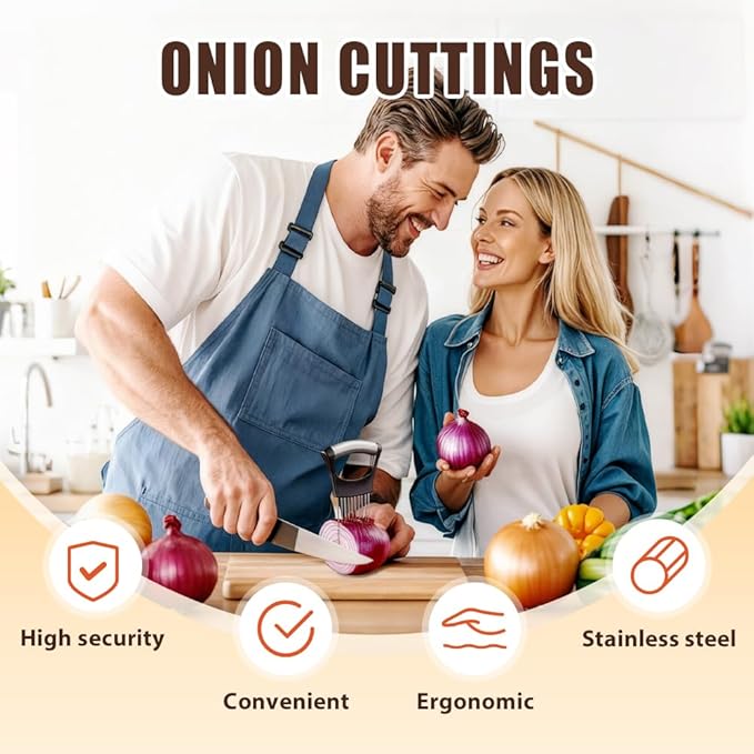 Onion Slice Holder, 2025 Upgraded Stainless Steel Onion Holder for Slicing Lemon Slicer Vegetable Cutter, Kitchen Chopper Slicing Assistant Tool for Meat, Onion, Potato, Tomato (1, B)
