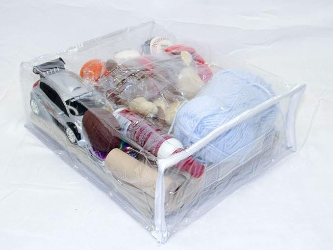 4-Pack Heavy Duty Vinyl Zippered Closet Square Storage Bags (Clear) for Sheets, Arts & Crafts, Toys and Much More! (12" x 15" x 5") 3.9 Gallon