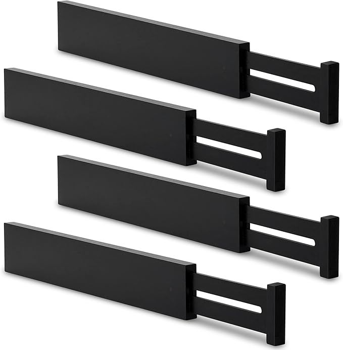 Utoplike 4 pcs Bamboo Kitchen Drawer Dividers Large, Adjustable Black Drawer Organizers, Spring Loaded, Works in Kitchen, Dresser, Bathroom, Bedroom, Drawer, Desk, 2.4" H