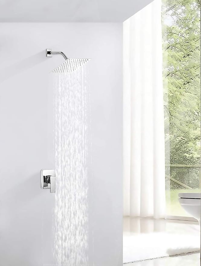 GGStudy Square 6 Inch Stainless Steel Shower Head High Pressure Rainall Shower Head Chrome Ultra Thin Design-Best Pressure Boosting with Silicone Nozzle Easy to Install