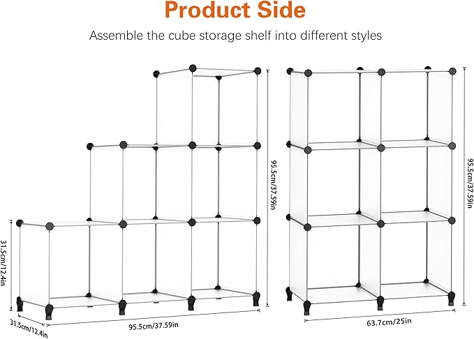 HOMIDEC 6-Cube Storage Organizer, Closet Organizer Storage Shelf Bookcase Bookshelf with Metal Hammer, Storage Cubes Organizer Cabinet for Kids, Closet, Bedroom, Bathroom, (11.8x11.8x11.8 inch)