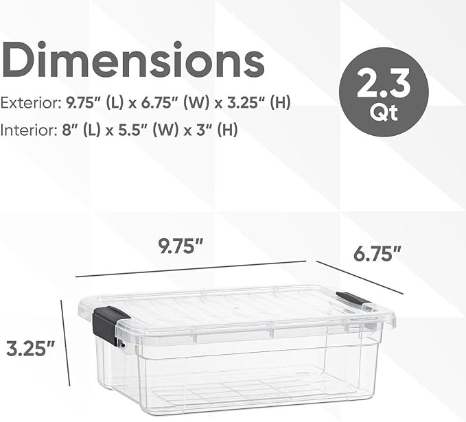 Clear Storage Bins with Lids, 2 Pack 2 Quart