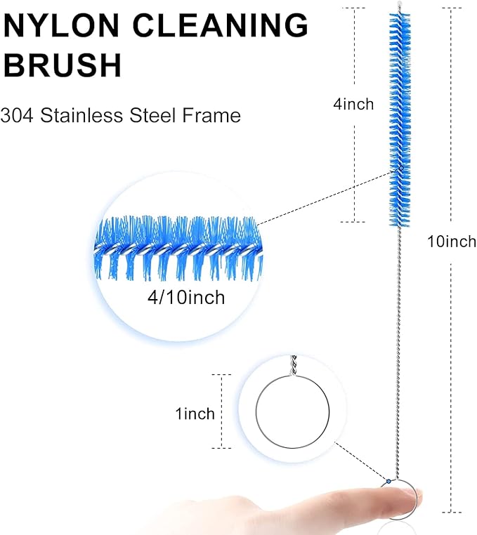Flexible Straw Drain Brush Line Cleaner - 5 Ft Long Nylon Cleaner Double Ended Elastic Hose Pipe and 3 Pcs 10 Inch Straw Cleaning Brush for Tumbler
