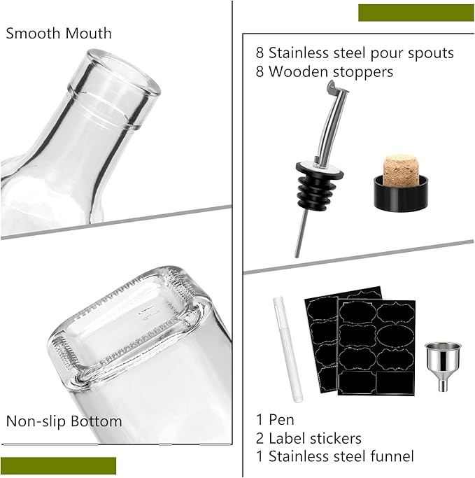 Salzesfalls 6oz Oil Dispenser for Kitchen with Stainless Steel Pourer Spouts,8 Pack Olive Oil Dispenser Bottle,Olive Oil Dispenser