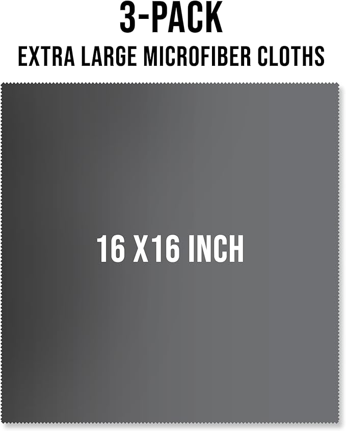 JUNRO 3-Pack 16x16 Inch Extra Large Lint-Free Microfiber Cleaning Cloths for Laptop, LCD TV, Computer Screen, Monitor, Tablet, Camera Lens, Glass, Telescope, iPhone, iPad, Other Delicate Surfaces