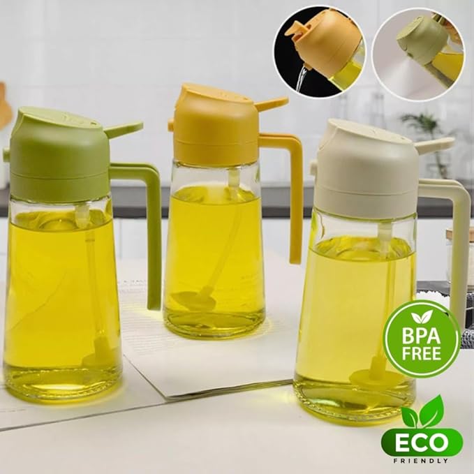 Kitchen 2 In 1 Oil Dispenser, 16oz Olive Oil Dispenser Bottle for Kitchen - 2 in 1 Oil Dispenser and Oil Sprayer for Cooking, Air Fryer, Salad, BPA-Free 470ml Olive Oil Sprayer (Black + Gray)