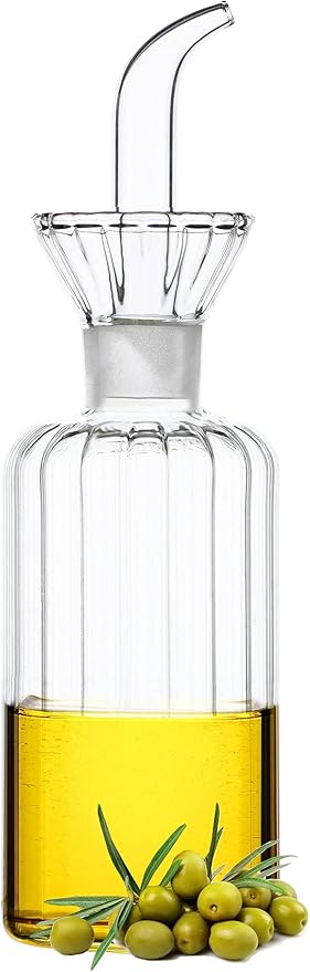 HAIZEEN 8oz/240ml Olive Oil Bottle Dispenser/Glass Cruet with DRIPLESS POUR SPOUT for Kitchen and BBQ