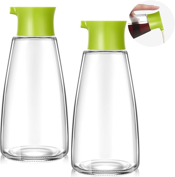 2 Pcs 9.6 OZ Soy Sauce Dispenser Large Glass Cruet Dispenser for Olive Oil Vinegar Soy Sauce Containers Oil and Vinegar Bottle Set for Kitchen Cooking Barbecue(Green)