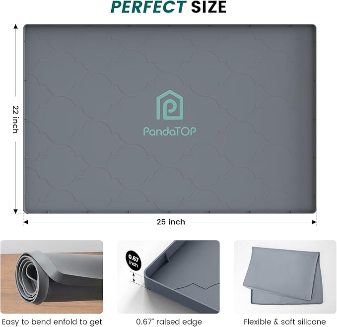 Under Sink Mat, 25" x 22" Silicone Kitchen Cabinet Tray, Waterproof & Flexible Under Sink Liner for Kitchen Bathroom and Laundry Room