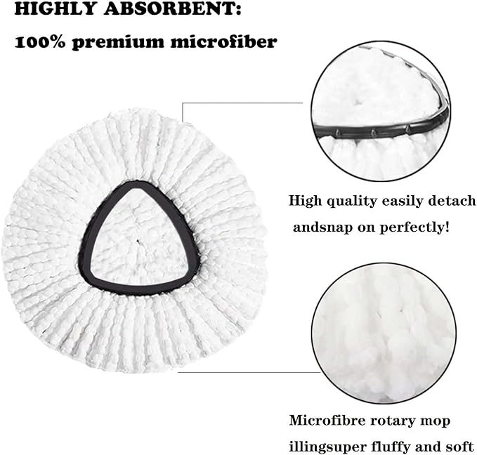 4 Pack Mop Replacement Heads for O-Ceda Mop Replace Head Spin Mop Heads Replacements, Microfiber Spin Mop Refills, Easy Cleaning Mop Head Machine Washable