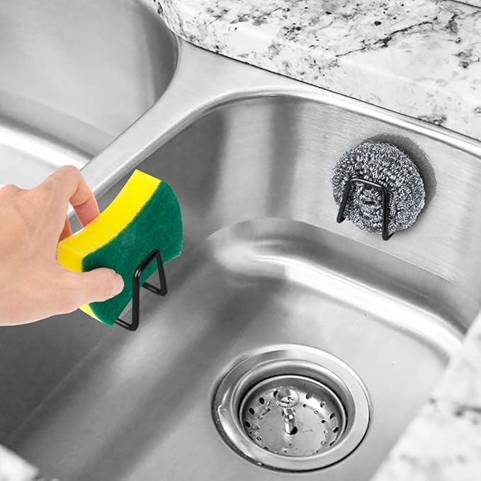 ESINAM 2Pcs Sponge Holders for Kitchen Sink, Strong Adhesive Small Sponge Holder, Premium Rustproof & Waterproof Kitchen Sink Caddy - Minimal Size - SUS304 Stainless Steel