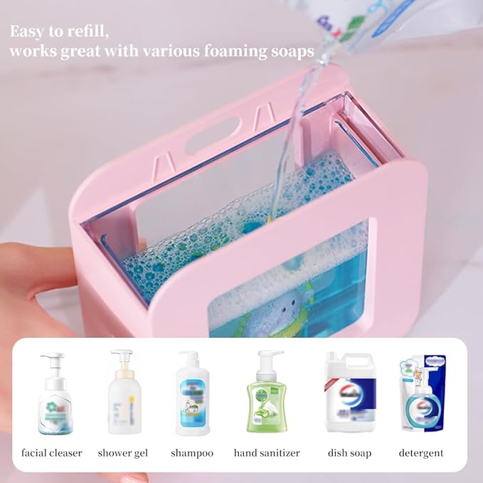 Kids Automatic Foam Dispenser - Lovely Soap Dispenser for School Bathroom Kitchen Office, Waterproof USB Rechargeable Hand-Free 13.5oz, Children Birthday Gift, Yellow Cat