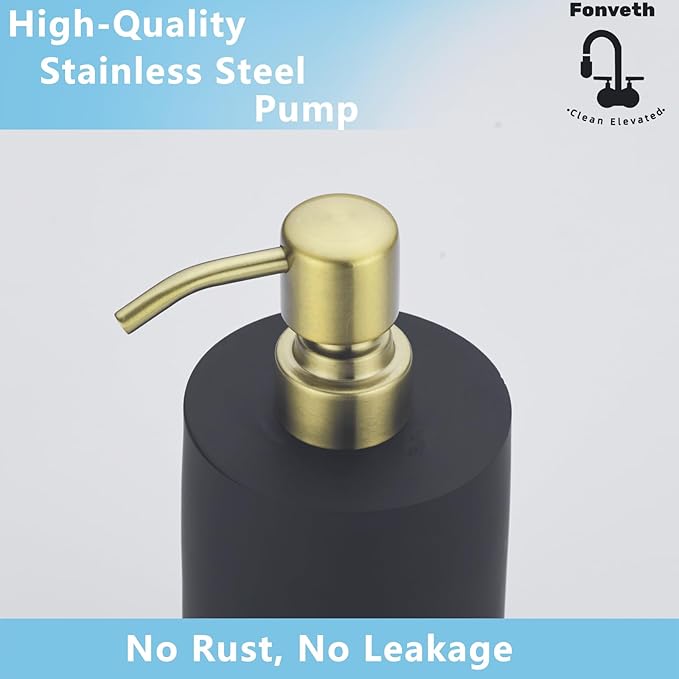 Soap Dispenser Black and Gold Countertop for Bathroom Kitchen Stainless Steel Pump, Liquid Soap Dispenser 13.5oz Resin Lotion Dish Soap