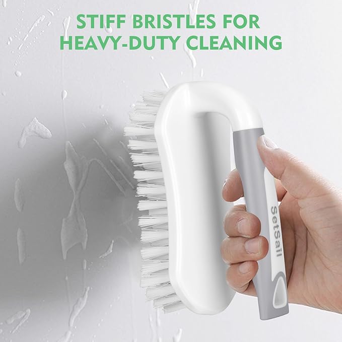 SetSail 2 Pack Heavy-Duty Scrub Brush+Floor Scrub Brush with 51-Inch Long Adjustable Handle 2 in 1 Scrape Brush Stiff Bristle Floor Scrubber for Cleaning Shower Bathroom Garage Kitchen Wall Deck Tub