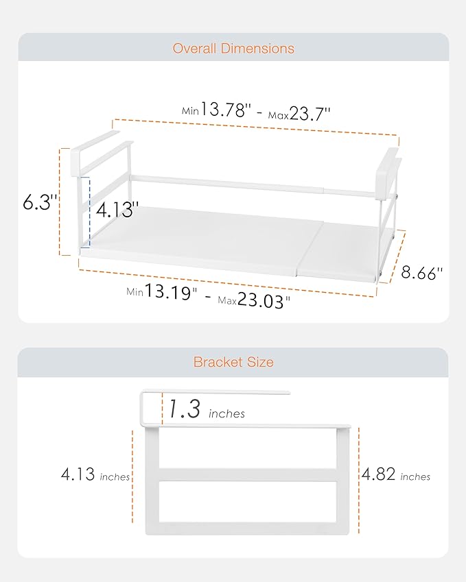 Under Shelf Storage Basket, 2 Pack Hanging Baskets Under Cabinet Shelf Organizer, Expandable Add-On Space Saver Pantry Kitchen Bookshelf Cupboard Slide-in White Heavy-Duty Wider Size