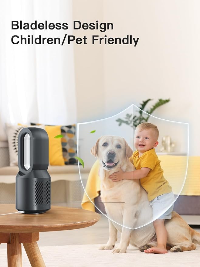 let'me 13 Inch Desk Fan Bladeless, Small Table Fan, Small Office Fan with 3 Speeds and Night Light, Quiet Desktop Fan for Personal, Bedroom, Office, Nightstand