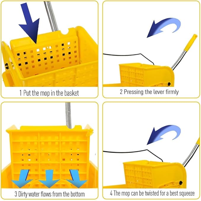 Commercial Mop Bucket with Wheels 20L Gallon, Side Press Wringer Combo Mop Bucket, Combo Cart Set for Restaurant Home Floor Cleaning Use