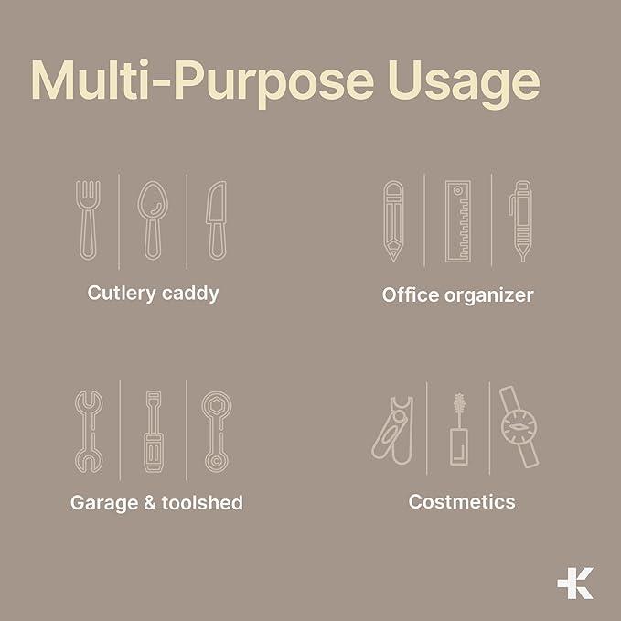 Gray Expandable Utensil Drawer Organizer 2 Pack, Adjustable 13” to 22.4”, 5 Compartment Silverware Organizer for Kitchen Utensils, Spatulas, Cutlery