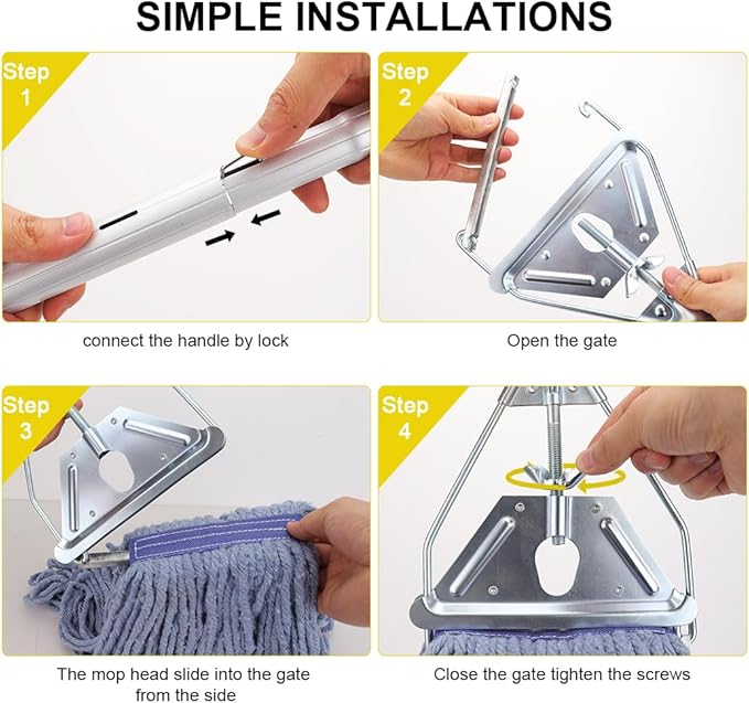 BeiLan Mop Handle Commercial Heavy Duty - 57 Inch Industrial Metal Mop Stick Replacement for Floor Cleaning - Professional Mops Head Replacement Holder