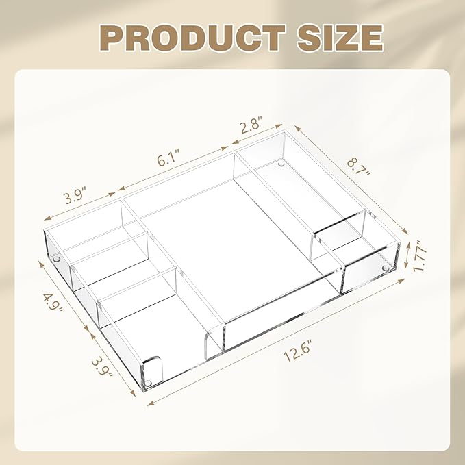 Briwooody Acrylic Drawer Organizer Clear Desk Drawer Organizer Trays with Adjustable Compartments Desk Accessories for Office Stationery Makeup