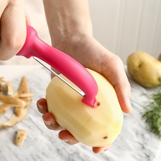 Spring Chef Premium Stainless Steel Vegetable Peeler for Kitchen, Dishwasher Safe Apple Peeler with Non-Slip Handle & Sharp Blades, Peel Potato, Fruit, Veggie, Carrot, Mango, Cucumber - Pink