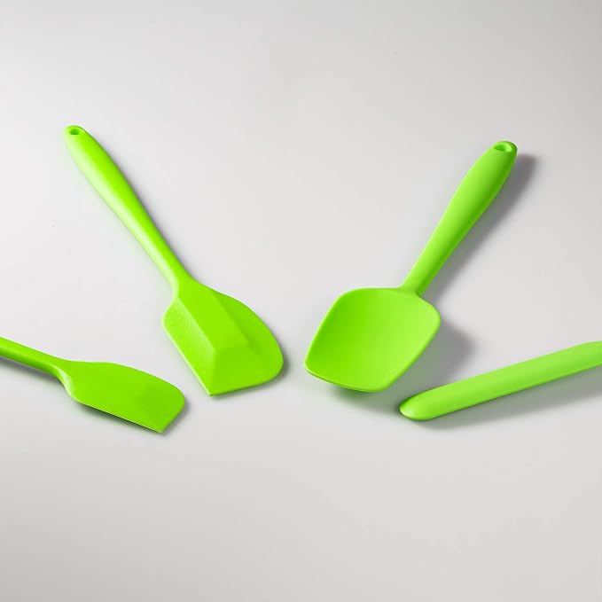 4 Piece Silicone Spatula Set, Flexible Heat Resistant Non-scratch Baking Cooking Rubber Spatulas with Stainless Steel Core, Green