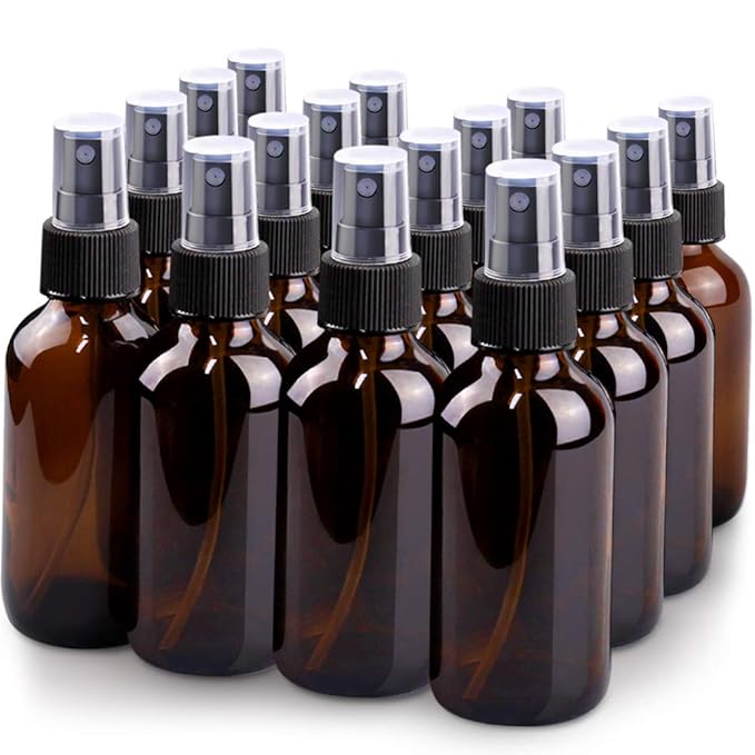 Wedama Spray Bottle, 4 oz Fine Mist Glass Spray Bottles, Little Refillable Liquid Containers for Watering Flowers Cleaning (16 Pack, Amber)