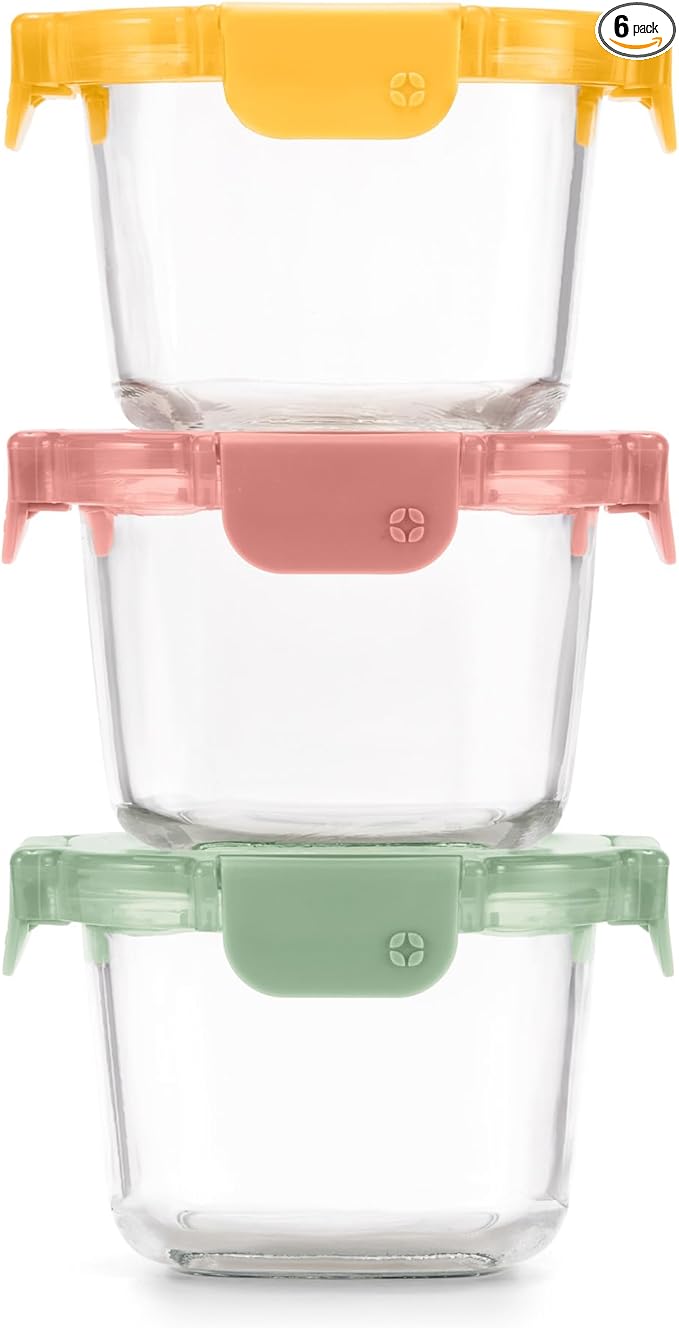Ello Color Lock 2 Cup 6PC, 3 Pack Glass Meal Prep Sets Leak-Proof Glass Food Storage Containers with Airtight BPA-Free Plastic Lids, Dishwasher